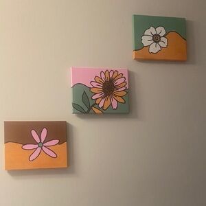Handmade Set of 3 Floral Canvas Wall Art Set